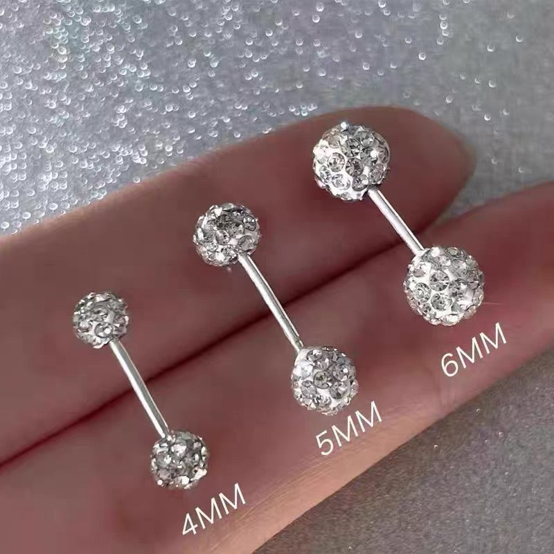 Double ball diamond earrings, female ear hole earrings, ear bone nails for sleeping, non removable, niche zircon cochlear nail earrings, ear accessories