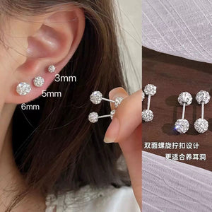 Double ball diamond earrings, female ear hole earrings, ear bone nails for sleeping, non removable, niche zircon cochlear nail earrings, ear accessories