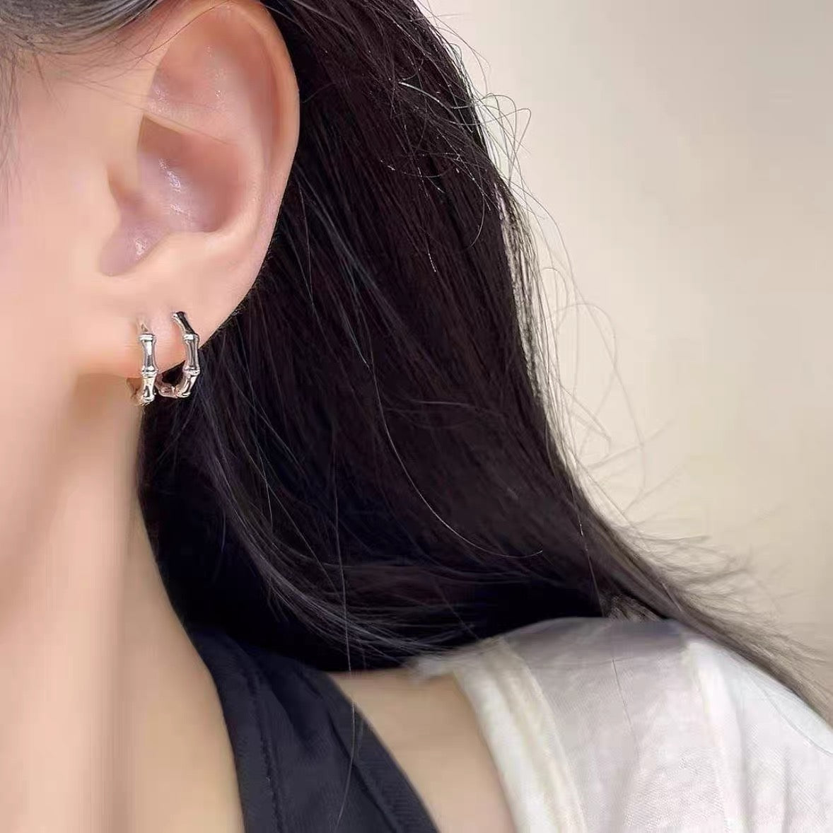 Bamboo ear loops, earrings, geometric droplet shapes, fashionable and versatile, women's cool style, ear buckles, niche and high-end, ear accessories