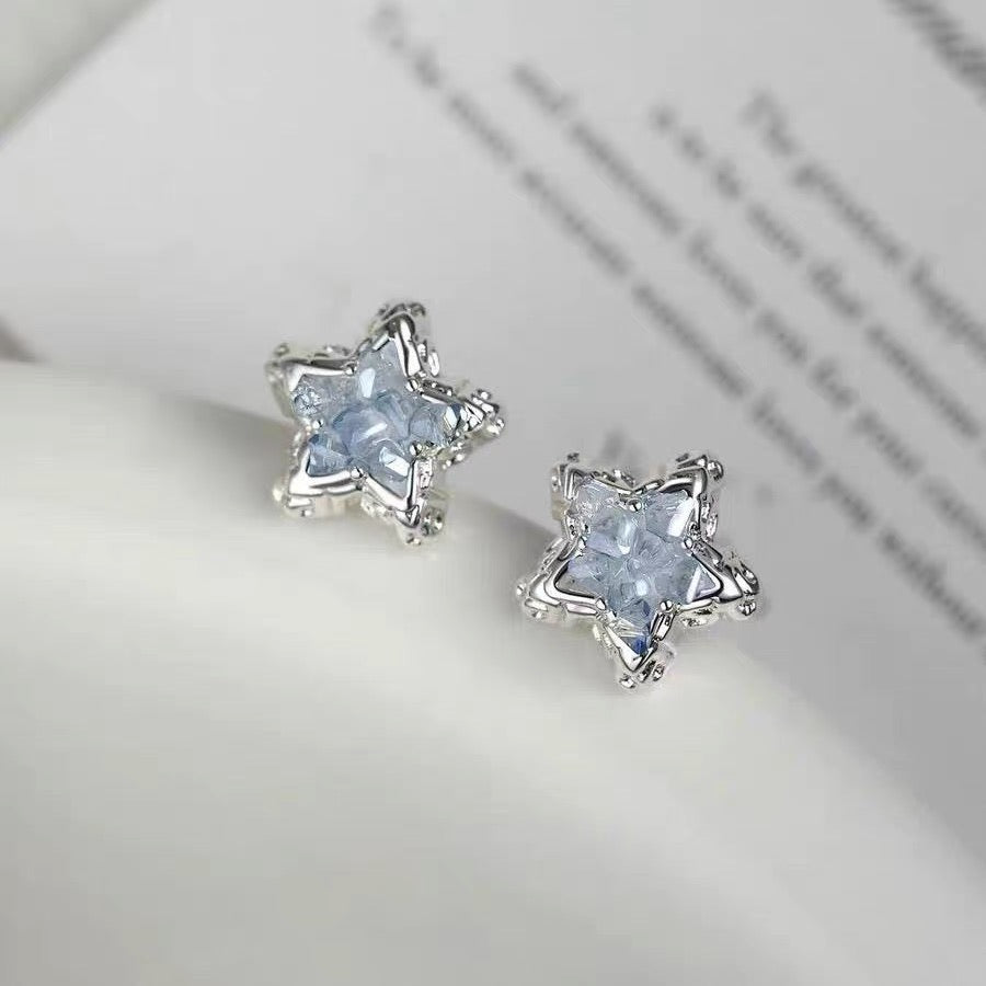 Butterfly earrings, women's blue ice crystal, fresh, sweet, exquisite, elegant, high-end temperament, tassel earrings, popular ear accessories