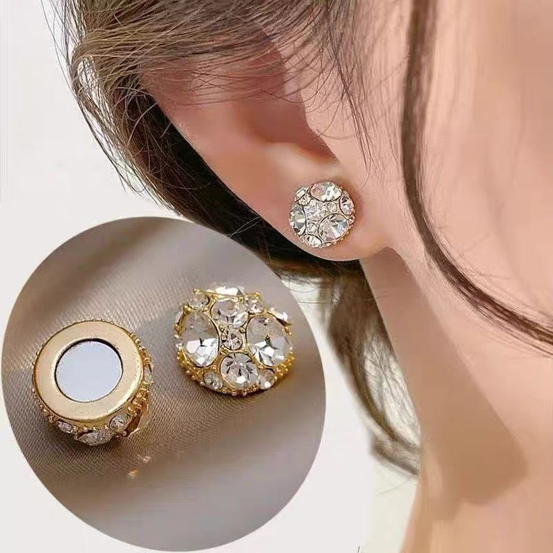 New ear studs with magnetic suction ear clips for women, zircon super sparkling earrings non removable ear bone clips, versatile