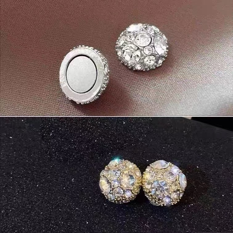 New ear studs with magnetic suction ear clips for women, zircon super sparkling earrings non removable ear bone clips, versatile