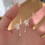 Butterfly earrings, women's blue ice crystal, fresh, sweet, exquisite, elegant, high-end temperament, tassel earrings, popular ear accessories