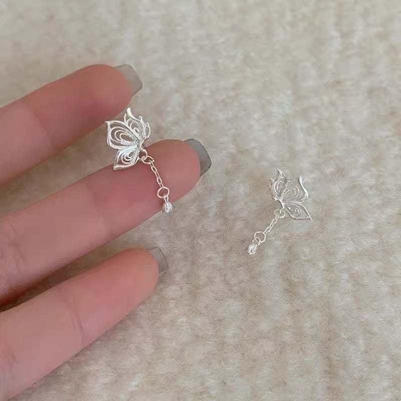 Butterfly earrings, women's blue ice crystal, fresh, sweet, exquisite, elegant, high-end temperament, tassel earrings, popular ear accessories