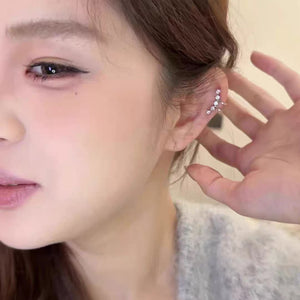 Light luxury zircon wheat ear integrated ear row earrings, curved rhinestone earrings, niche design, super sparkling earrings, earrings, ear clips