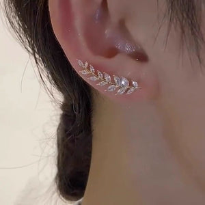 Light luxury zircon wheat ear integrated ear row earrings, curved rhinestone earrings, niche design, super sparkling earrings, earrings, ear clips