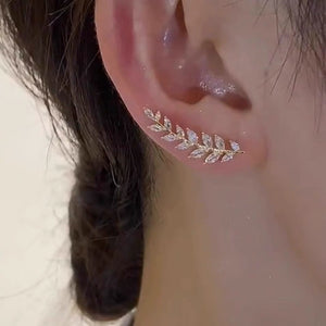 Light luxury zircon wheat ear integrated ear row earrings, curved rhinestone earrings, niche design, super sparkling earrings, earrings, ear clips