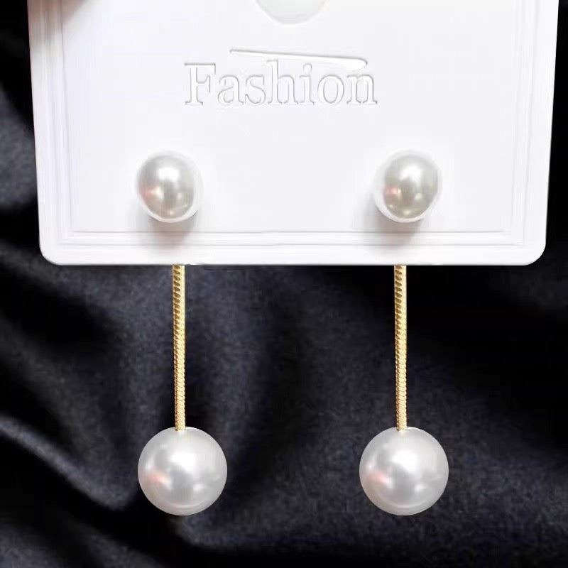 Pearl tassel earrings, simple earrings, light luxury, niche, versatile, fashionable, long earrings, long tassels