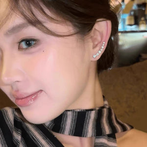 Light luxury zircon wheat ear integrated ear row earrings, curved rhinestone earrings, niche design, super sparkling earrings, earrings, ear clips
