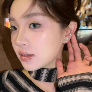 Light luxury zircon wheat ear integrated ear row earrings, curved rhinestone earrings, niche design, super sparkling earrings, earrings, ear clips
