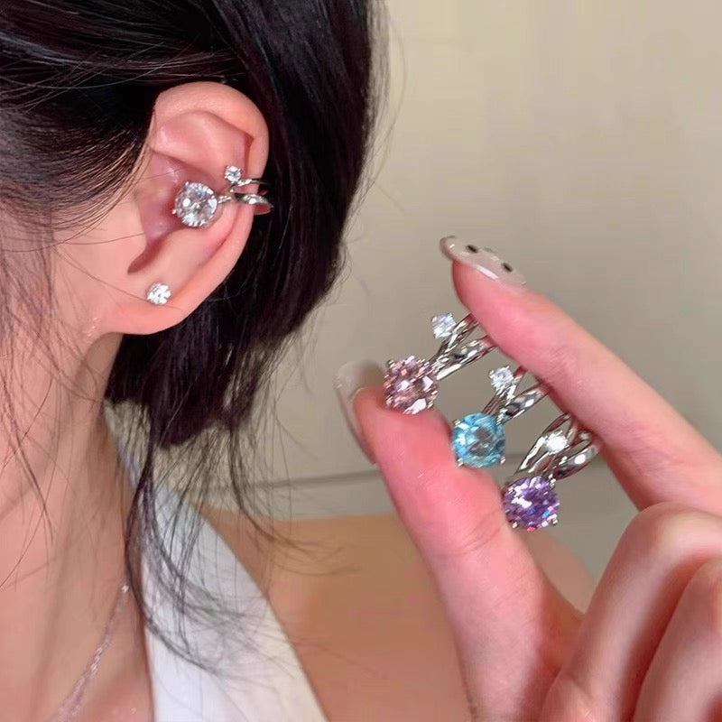 Retro metal style zircon titanium steel ear clip new trendy and unique temperament ear clip for women without ear holes, versatile earrings