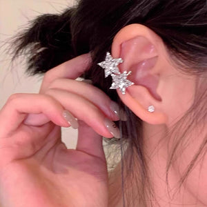 Retro metal style zircon titanium steel ear clip new trendy and unique temperament ear clip for women without ear holes, versatile earrings