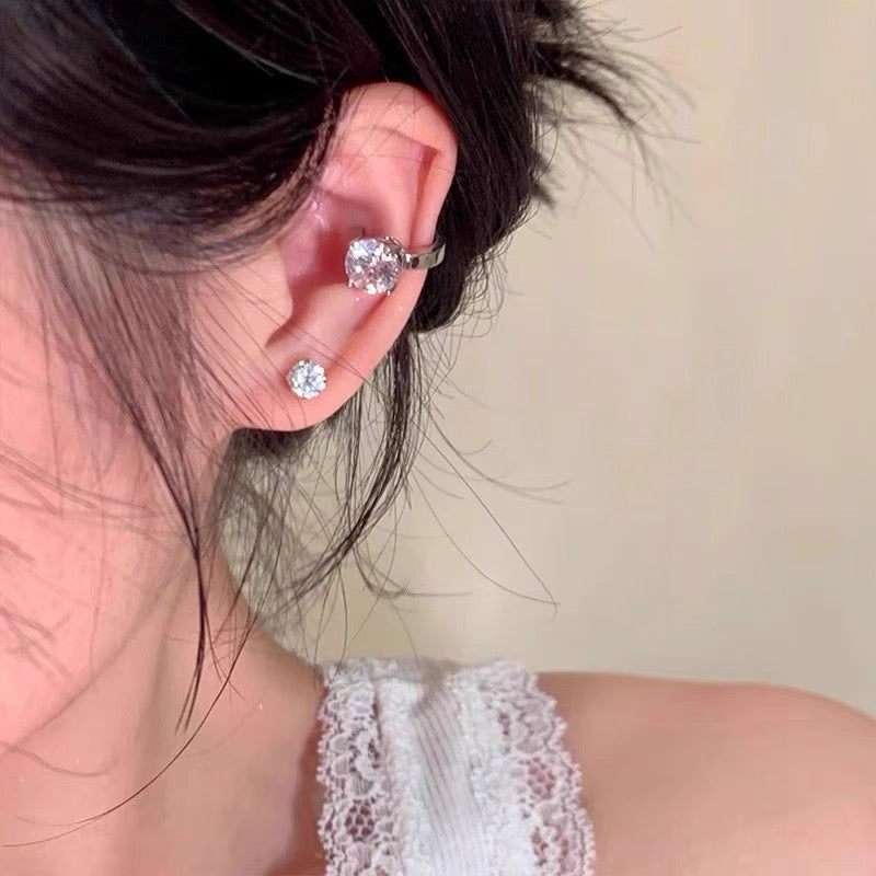 Retro metal style zircon titanium steel ear clip new trendy and unique temperament ear clip for women without ear holes, versatile earrings