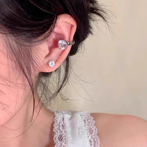 Retro metal style zircon titanium steel ear clip new trendy and unique temperament ear clip for women without ear holes, versatile earrings