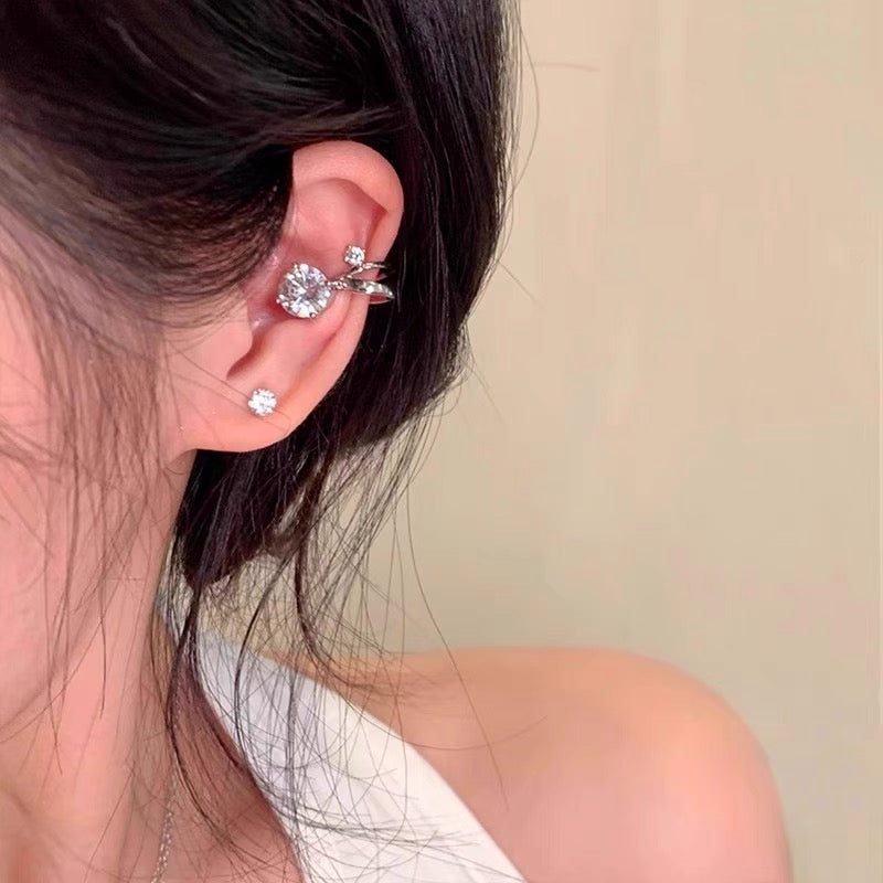 Retro metal style zircon titanium steel ear clip new trendy and unique temperament ear clip for women without ear holes, versatile earrings