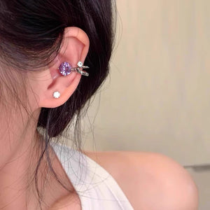 Retro metal style zircon titanium steel ear clip new trendy and unique temperament ear clip for women without ear holes, versatile earrings