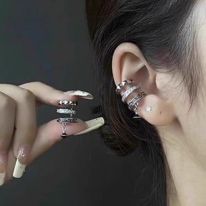 Retro metal style zircon titanium steel ear clip new trendy and unique temperament ear clip for women without ear holes, versatile earrings