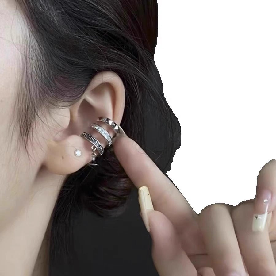 Retro metal style zircon titanium steel ear clip new trendy and unique temperament ear clip for women without ear holes, versatile earrings