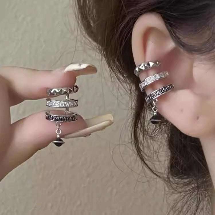 Retro metal style zircon titanium steel ear clip new trendy and unique temperament ear clip for women without ear holes, versatile earrings