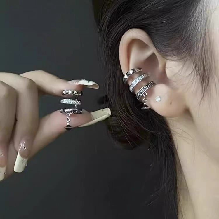 Retro metal style zircon titanium steel ear clip new trendy and unique temperament ear clip for women without ear holes, versatile earrings