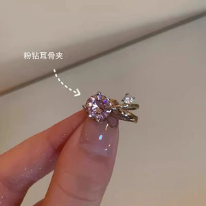 Retro metal style zircon titanium steel ear clip new trendy and unique temperament ear clip for women without ear holes, versatile earrings