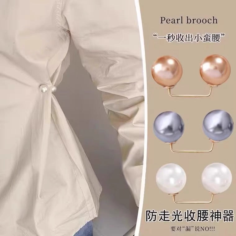 Pearl pants waistband collar anti glare buckle, waist cinching artifact pin, no seam brooch, versatile shoulder strap pants, fixed clothes buckle accessory