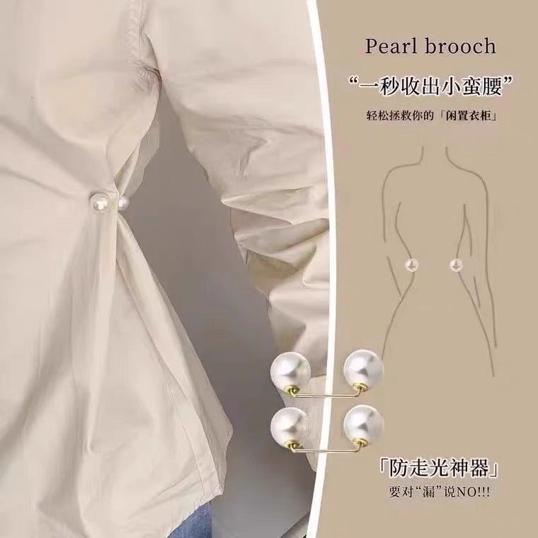 Pearl pants waistband collar anti glare buckle, waist cinching artifact pin, no seam brooch, versatile shoulder strap pants, fixed clothes buckle accessory