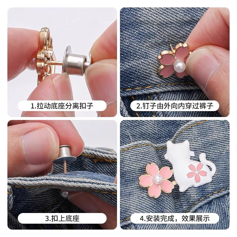Cat waist button, nail free, adjustable, detachable, jeans waist size adjustable, no need for punching, tightening tool button accessory