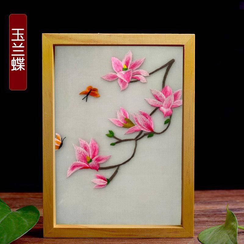 Elegant gift double-sided hand embroidered Suzhou embroidery silk art with frame