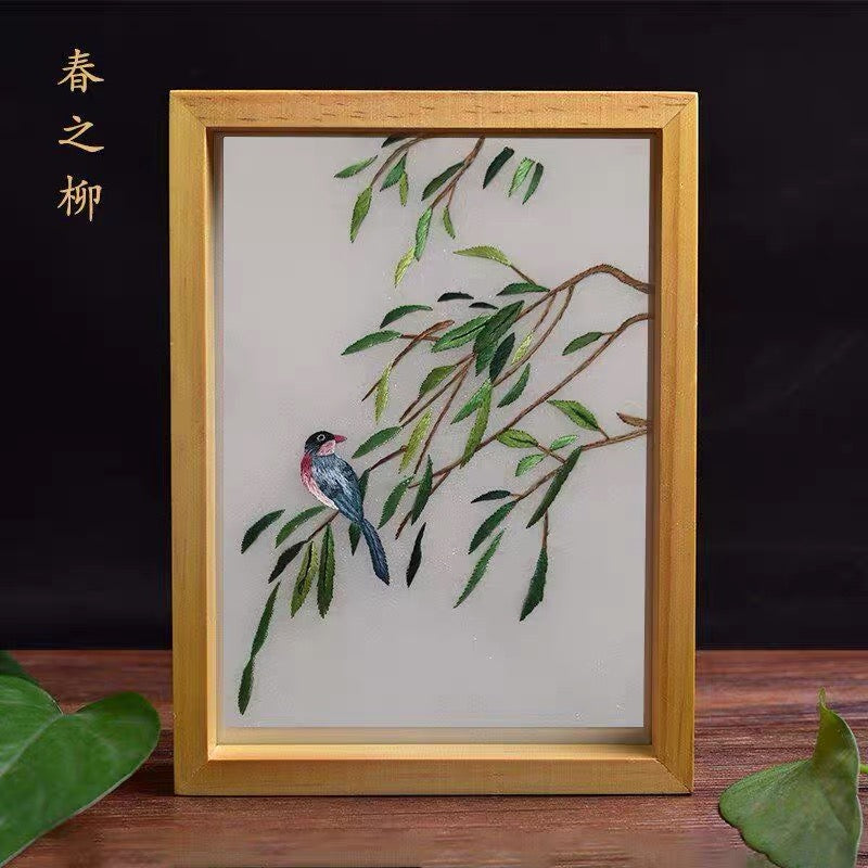 Elegant gift double-sided hand embroidered Suzhou embroidery silk art with frame