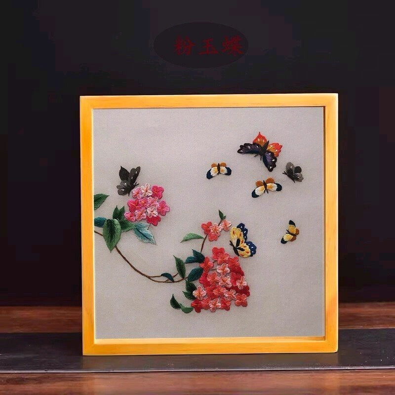 Elegant gift double-sided hand embroidered Suzhou embroidery silk art with frame