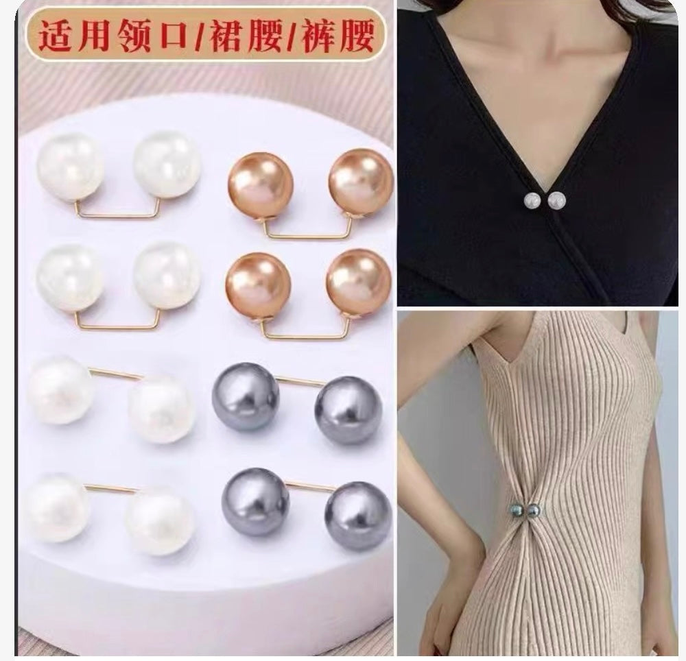 Pearl pants waistband collar anti glare buckle, waist cinching artifact pin, no seam brooch, versatile shoulder strap pants, fixed clothes buckle accessory