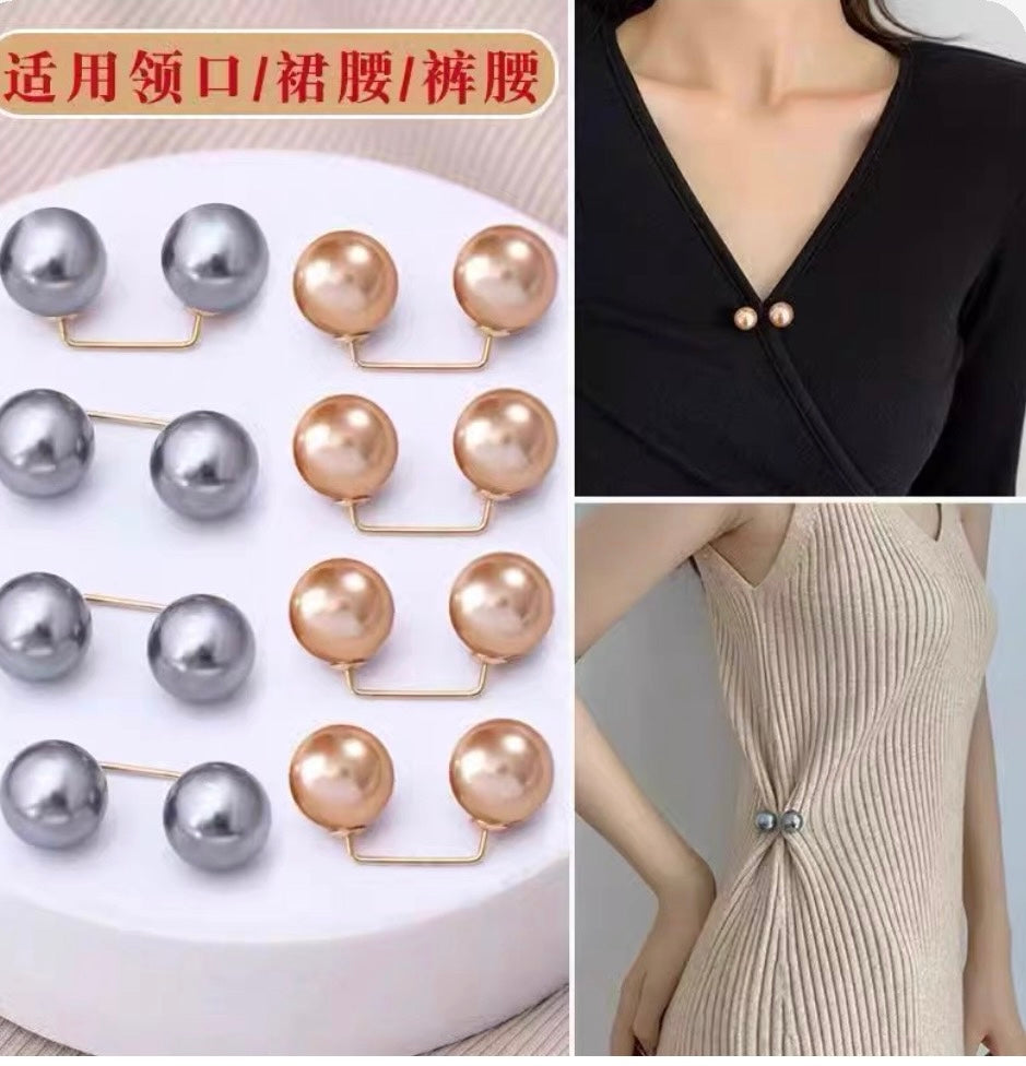 Pearl pants waistband collar anti glare buckle, waist cinching artifact pin, no seam brooch, versatile shoulder strap pants, fixed clothes buckle accessory