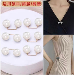 Pearl pants waistband collar anti glare buckle, waist cinching artifact pin, no seam brooch, versatile shoulder strap pants, fixed clothes buckle accessory
