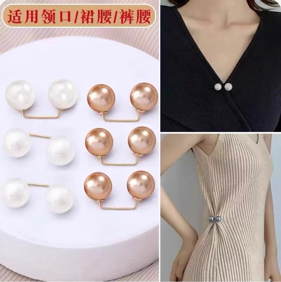Pearl pants waistband collar anti glare buckle, waist cinching artifact pin, no seam brooch, versatile shoulder strap pants, fixed clothes buckle accessory