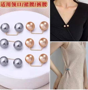 Pearl pants waistband collar anti glare buckle, waist cinching artifact pin, no seam brooch, versatile shoulder strap pants, fixed clothes buckle accessory