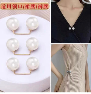 Pearl pants waistband collar anti glare buckle, waist cinching artifact pin, no seam brooch, versatile shoulder strap pants, fixed clothes buckle accessory