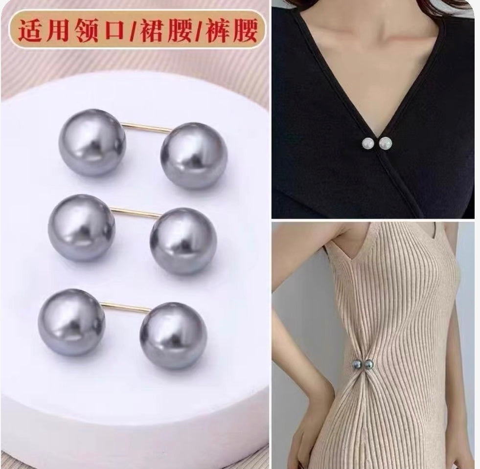 Pearl pants waistband collar anti glare buckle, waist cinching artifact pin, no seam brooch, versatile shoulder strap pants, fixed clothes buckle accessory
