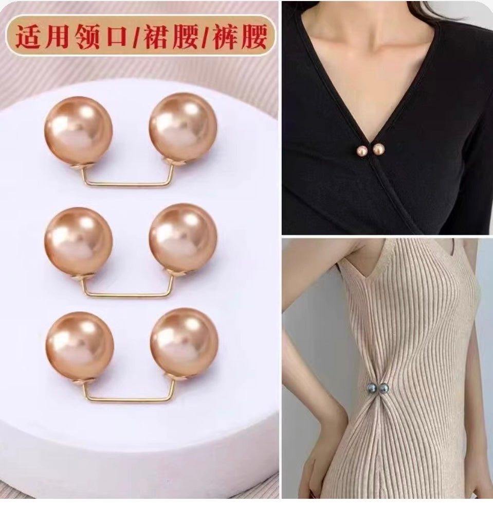 Pearl pants waistband collar anti glare buckle, waist cinching artifact pin, no seam brooch, versatile shoulder strap pants, fixed clothes buckle accessory