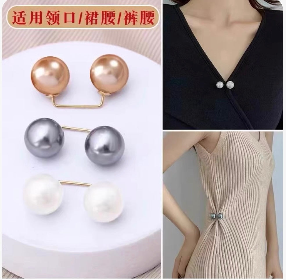 Pearl pants waistband collar anti glare buckle, waist cinching artifact pin, no seam brooch, versatile shoulder strap pants, fixed clothes buckle accessory