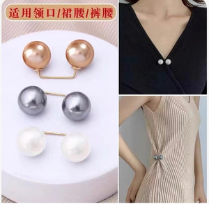 Pearl pants waistband collar anti glare buckle, waist cinching artifact pin, no seam brooch, versatile shoulder strap pants, fixed clothes buckle accessory
