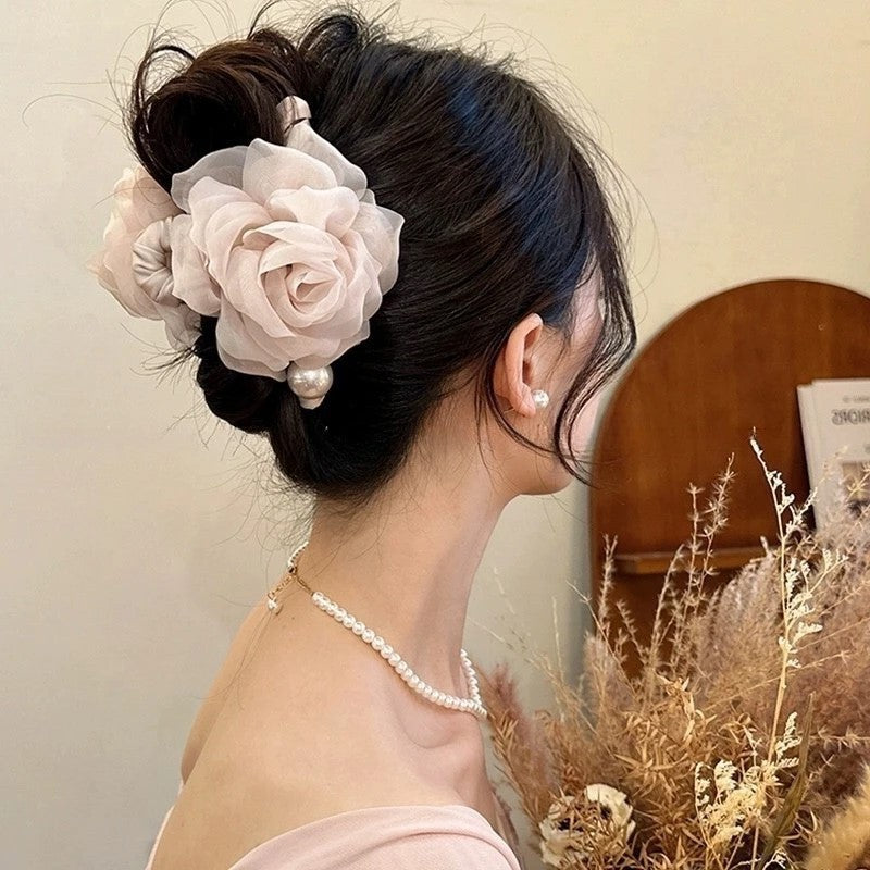 French style gentle, back of the head hair clip, high-end chiffon yarn, bow, grab clip hair accessory for women A966