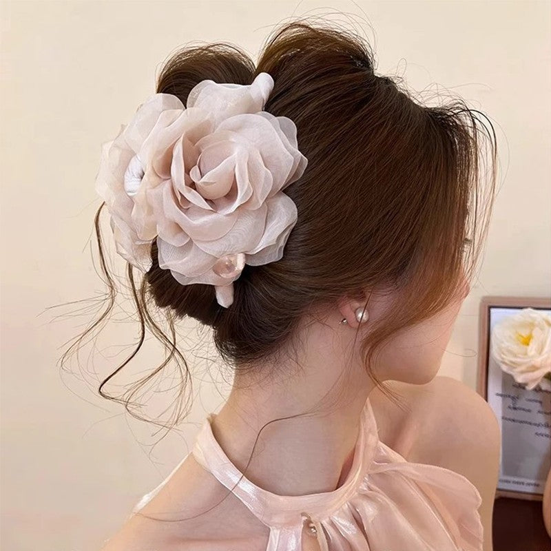 French style gentle, back of the head hair clip, high-end chiffon yarn, bow, grab clip hair accessory for women A966