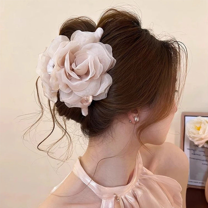 French style gentle, back of the head hair clip, high-end chiffon yarn, bow, grab clip hair accessory for women A966