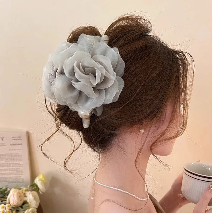 French style gentle, back of the head hair clip, high-end chiffon yarn, bow, grab clip hair accessory for women A966