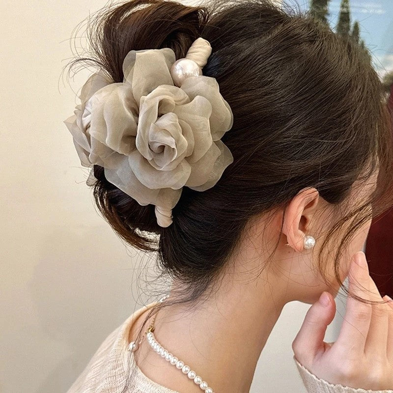 French style gentle, back of the head hair clip, high-end chiffon yarn, bow, grab clip hair accessory for women A966