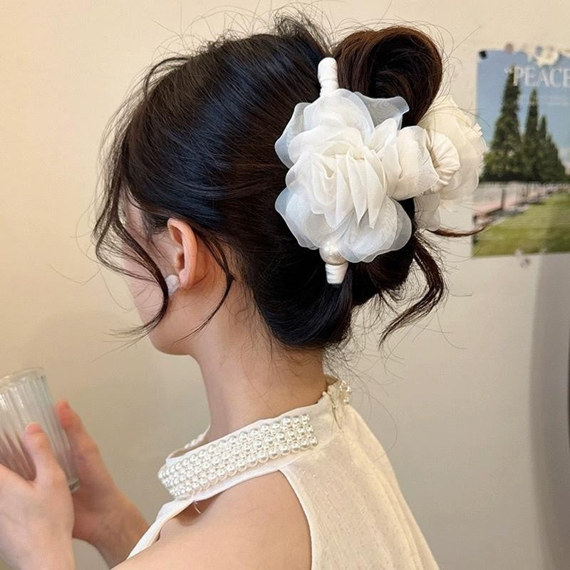 French style gentle, back of the head hair clip, high-end chiffon yarn, bow, grab clip hair accessory for women A966