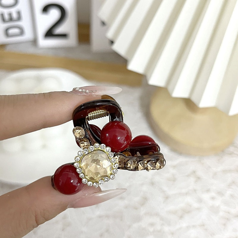 Luxury Water Diamond Flower Small Grab Clip Women's Rose Hair Clip Shark Clip Half Tie Ponytail Hair Grab Headpiece A967