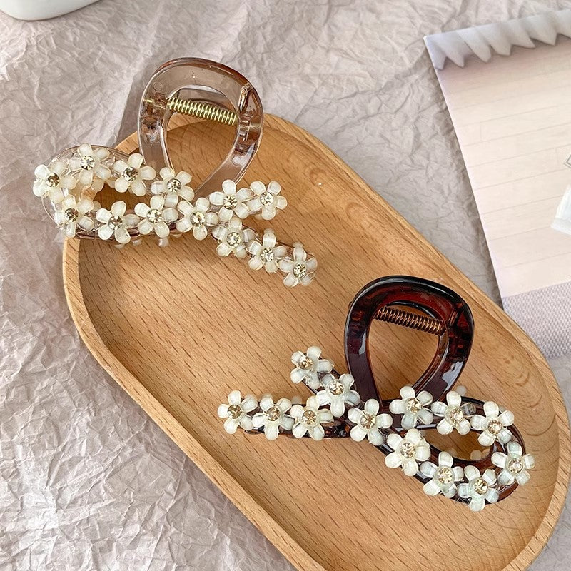 High end feeling, light luxury, diamond bow clip, elegant floral hair clip, Korean version, back of the head, disheveled hair, shark clip, hair grab 1piece A968