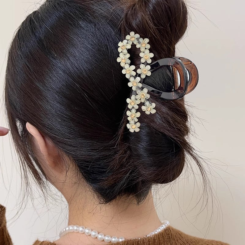High end feeling, light luxury, diamond bow clip, elegant floral hair clip, Korean version, back of the head, disheveled hair, shark clip, hair grab 1piece A968
